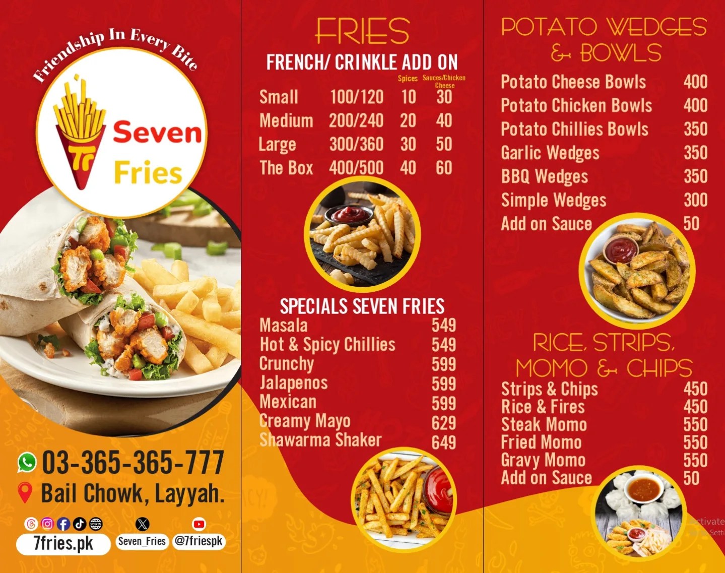 Layyah City - Seven Fries  - menu page 1